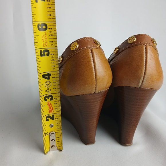 TORY BURCH Wedge Women Sandals Size 6.5 Tan Leather Open Toe - Picture 10 of 10